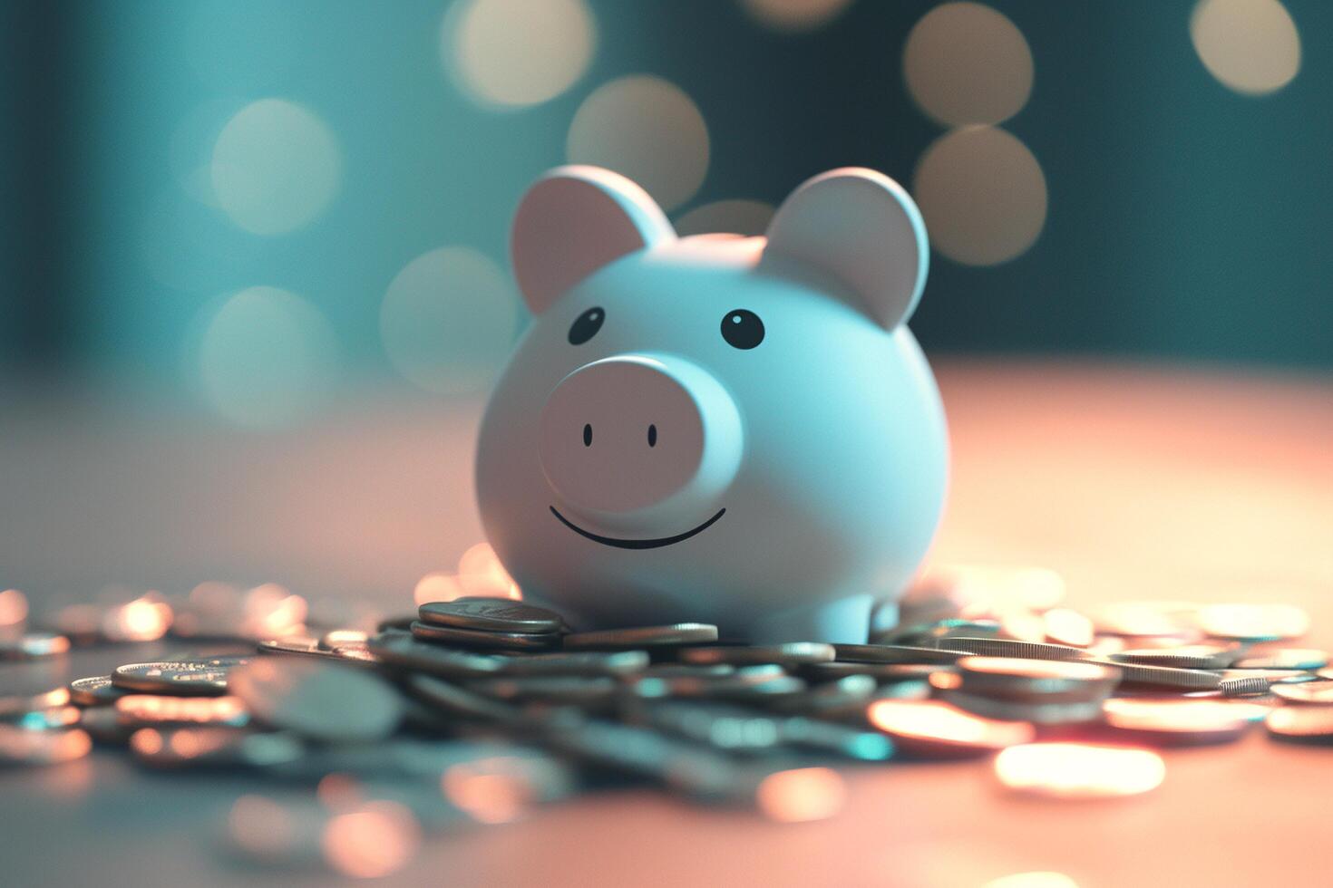 AI generated Piggy bank and coins. photo