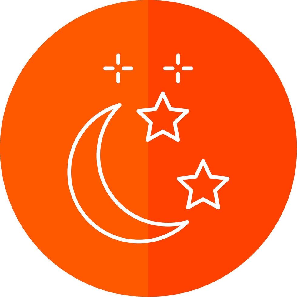 Luna y estrella línea rojo circulo icono vector