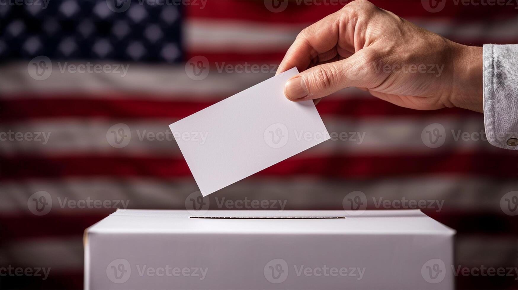 AI generated Manual voting against the background of the US national flag. photo