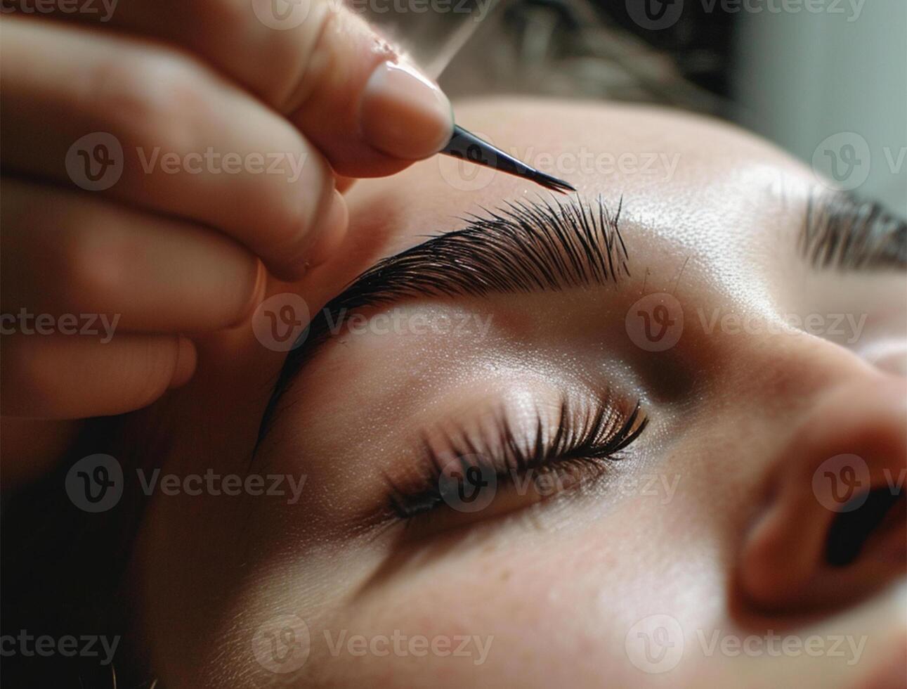 ai generado de cerca de cuidadosamente conformado y teñido Cejas con un cepillar. foto