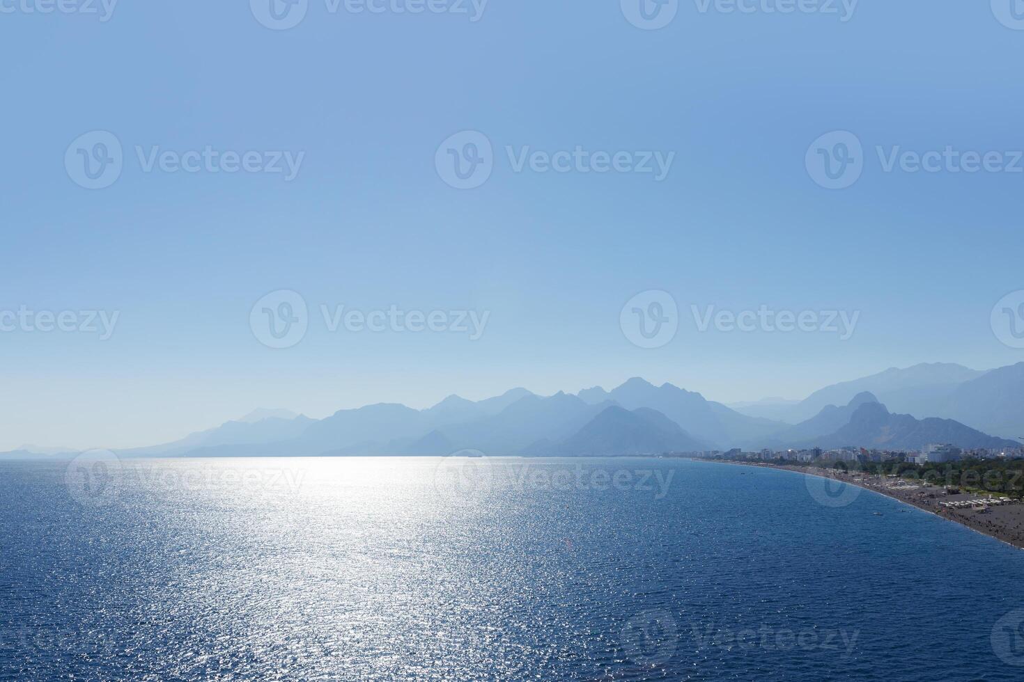 Panoramic view of the Antalya coast of Turkey.Mountains in the distance. High quality photo