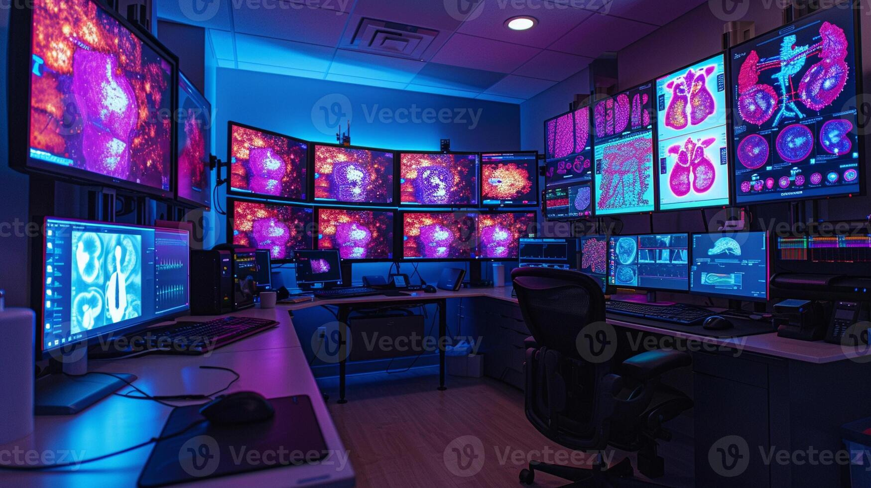 AI generated laboratory's digital workstation, scientists utilize high technology for analysis, diagnostics, and cutting-edge research, pushing the boundaries of scientific exploration and innovation. photo