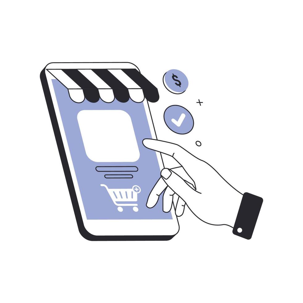 Online shopping on mobile phone application. Online store on website mobile vector