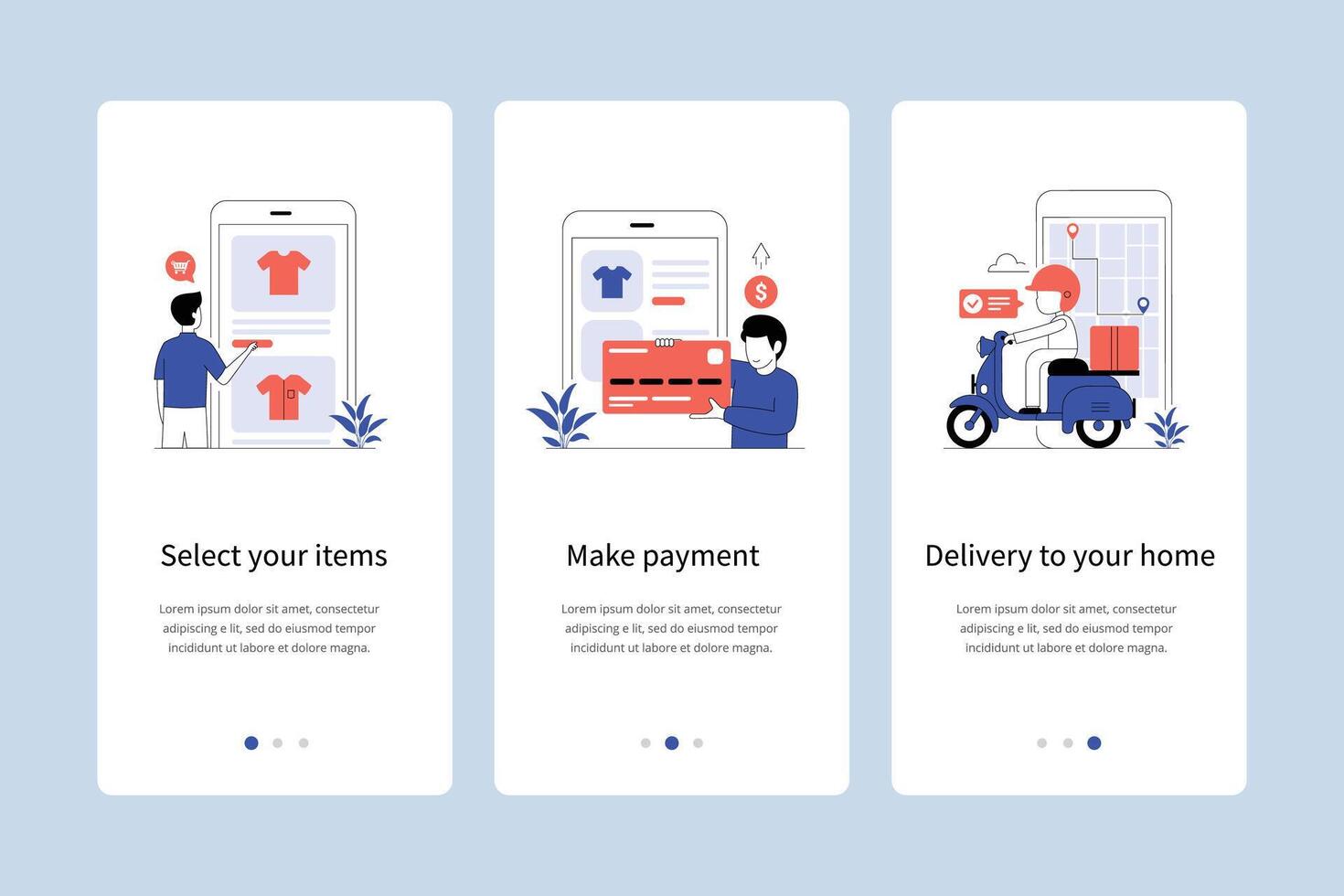 Online shopping concept onboarding app screens vector