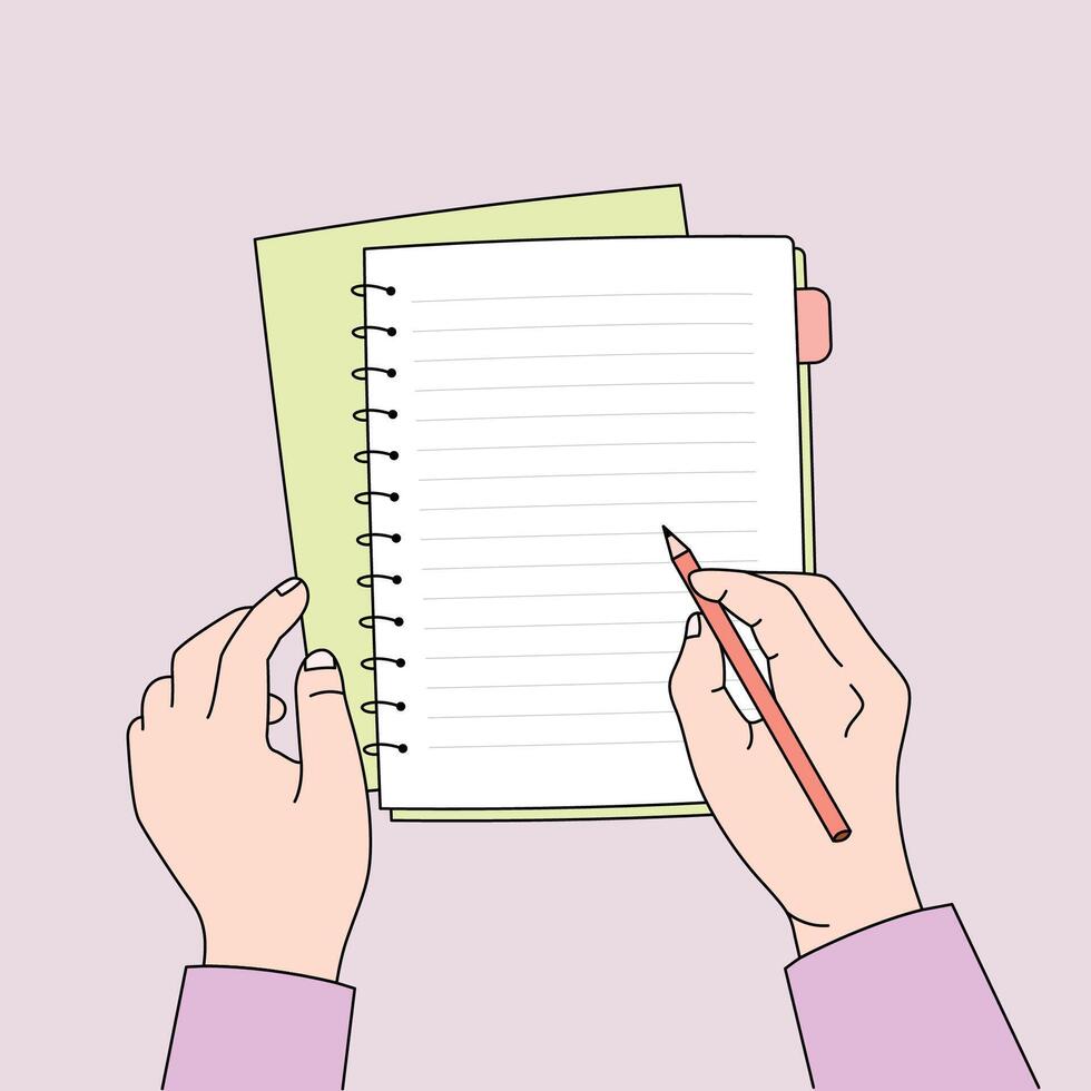 Hand writing something with a pen on a checklist note paper. Hand drawn style vector illustration