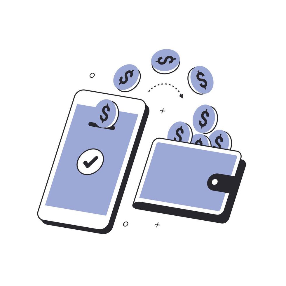 Money transfer from mobile wallet through payment app vector