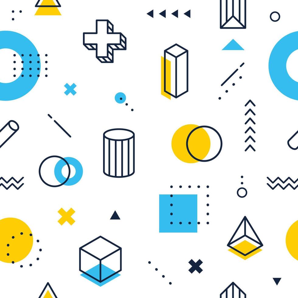 Abstract geometric shapes memphis style seamless pattern background vector graphic