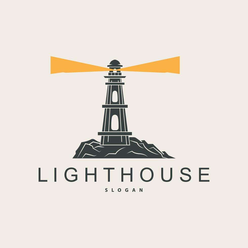 Lighthouse Logo, Beacon Vector Modern Simple Beach Searchlight Tower, Symbol Illustration Template