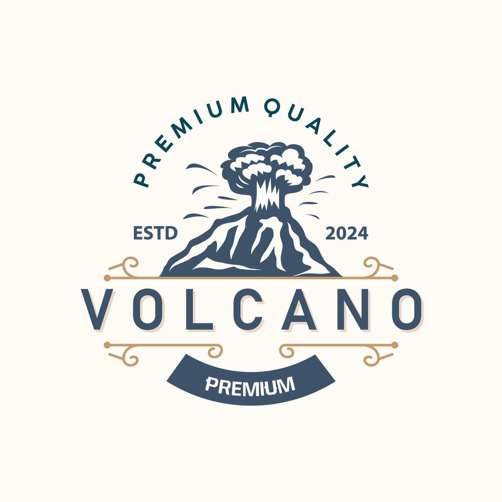 volcán logo ilustración silueta diseño volcán montaña en erupción con sencillo rocas y lava vector