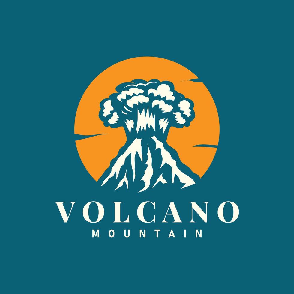 Volcano logo illustration silhouette design volcano mountain erupting with simple rocks and lava vector