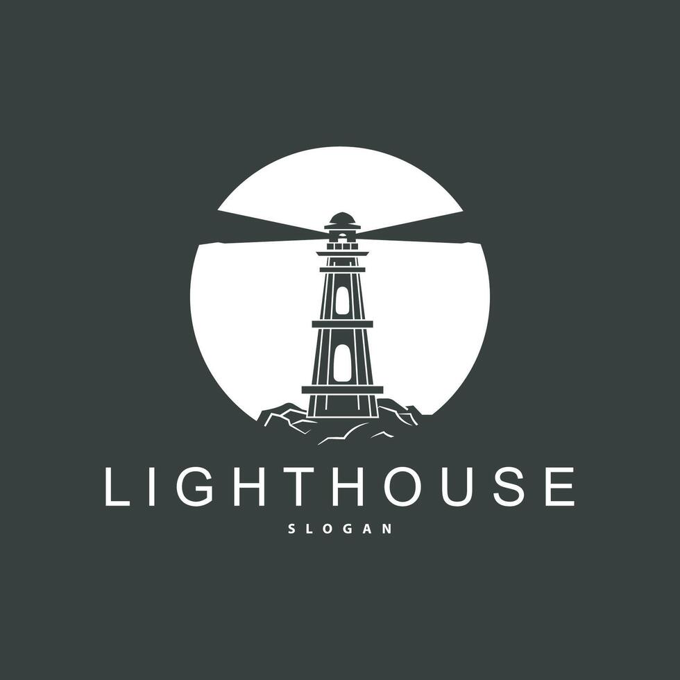 Lighthouse Logo, Beacon Vector Modern Simple Beach Searchlight Tower, Symbol Illustration Template