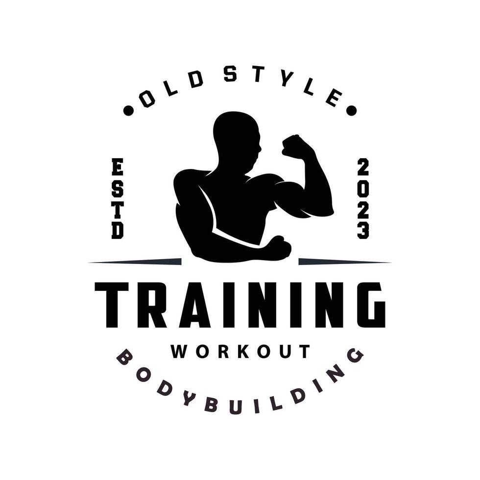 Gym logo design vintage retro human silhouette sport fitness bodybuilder simple elegant vector