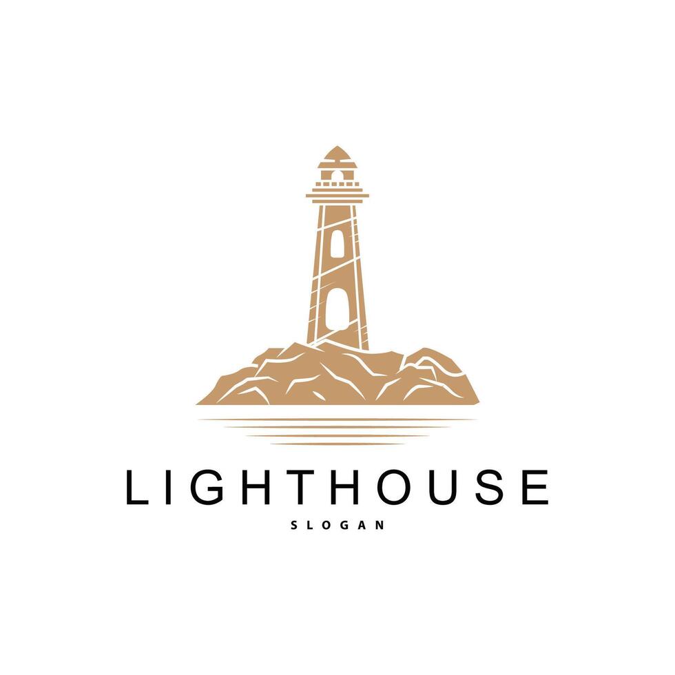 Lighthouse Logo, Beacon Vector Modern Simple Beach Searchlight Tower, Symbol Illustration Template