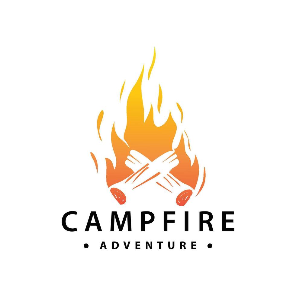 Design wood and fire, logo campfire bonfire vector camping adventure vintage illustration