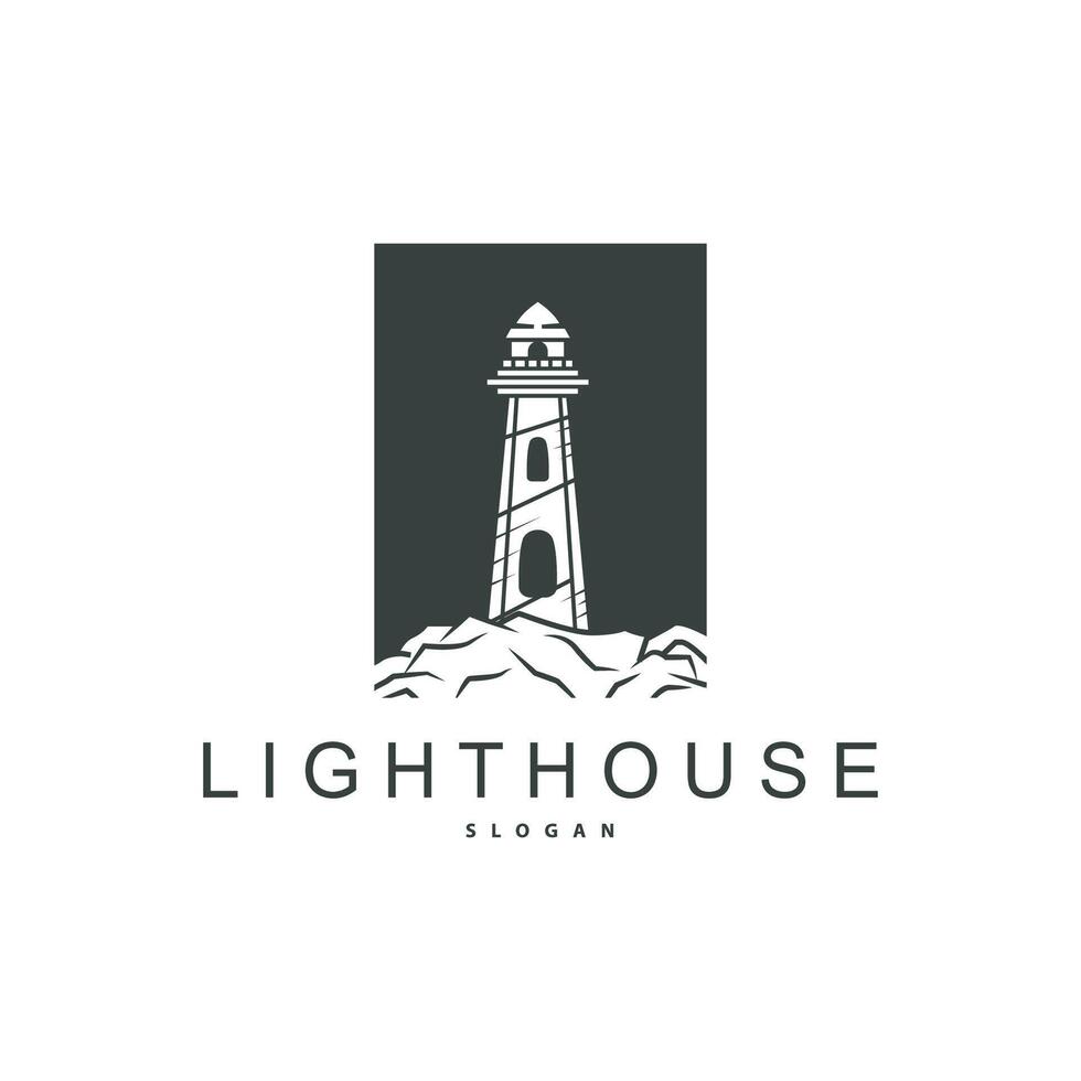 Lighthouse Logo, Beacon Vector Modern Simple Beach Searchlight Tower, Symbol Illustration Template