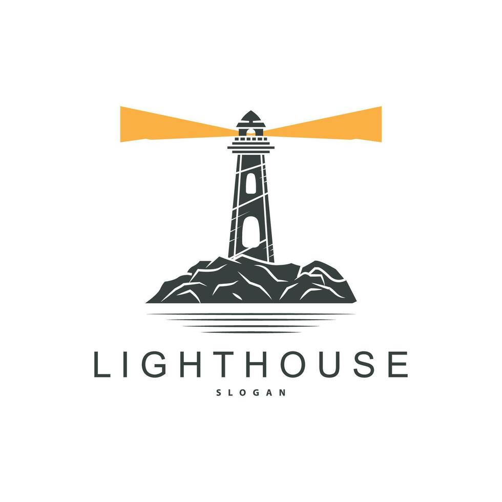 Lighthouse Logo, Beacon Vector Modern Simple Beach Searchlight Tower, Symbol Illustration Template