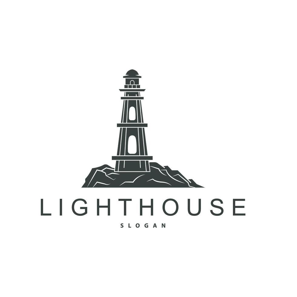 Lighthouse Logo, Beacon Vector Modern Simple Beach Searchlight Tower, Symbol Illustration Template