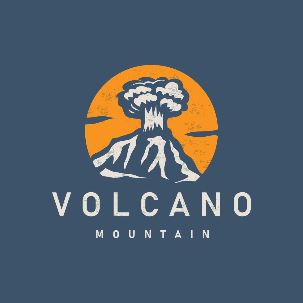 volcán logo ilustración silueta diseño volcán montaña en erupción con sencillo rocas y lava vector