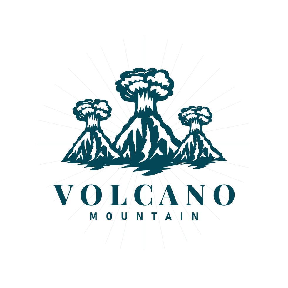 volcán logo ilustración silueta diseño volcán montaña en erupción con sencillo rocas y lava vector