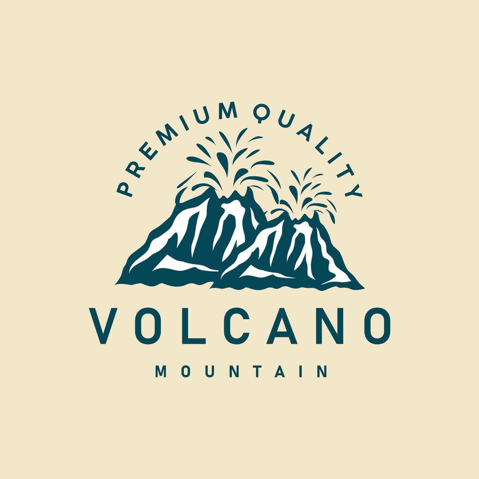 volcán logo ilustración silueta diseño volcán montaña en erupción con sencillo rocas y lava vector