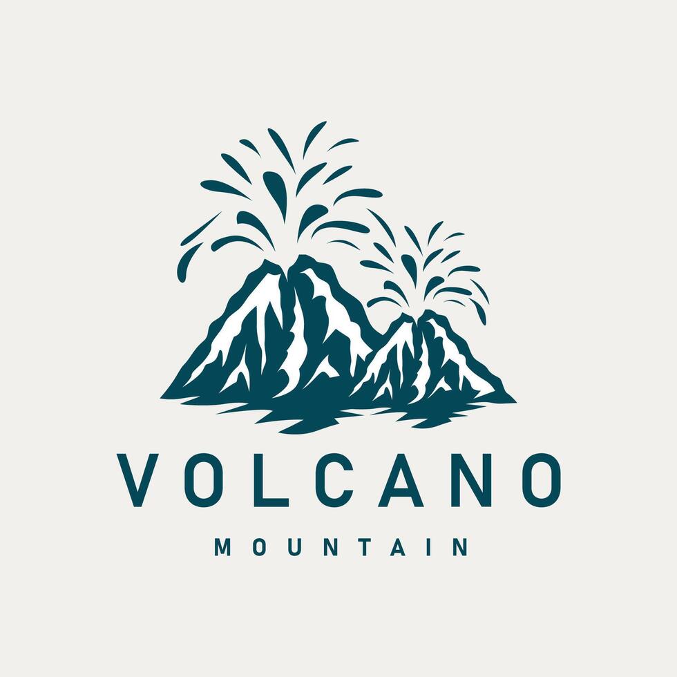 volcán logo ilustración silueta diseño volcán montaña en erupción con sencillo rocas y lava vector