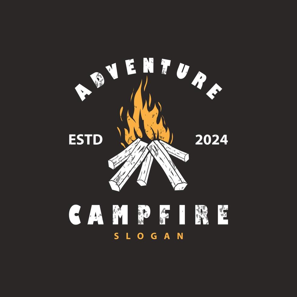 Design wood and fire, logo campfire bonfire vector camping adventure vintage illustration