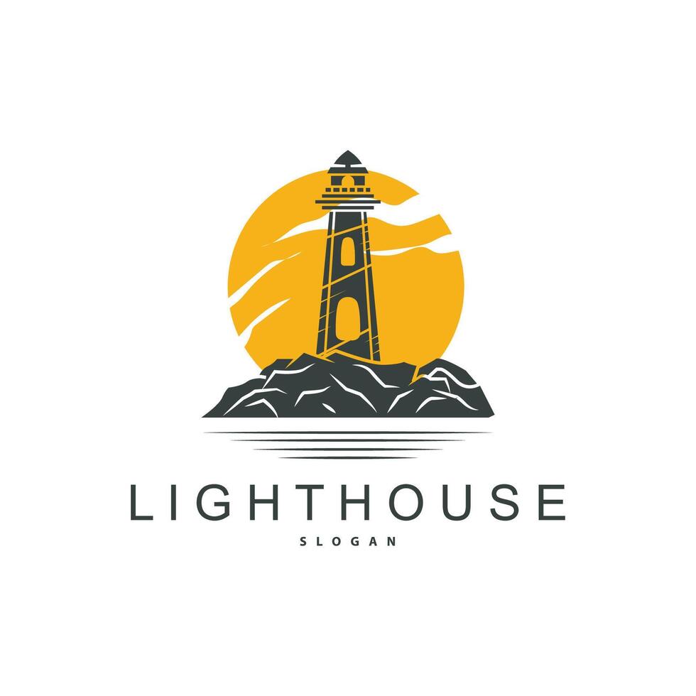 Lighthouse Logo, Beacon Vector Modern Simple Beach Searchlight Tower, Symbol Illustration Template