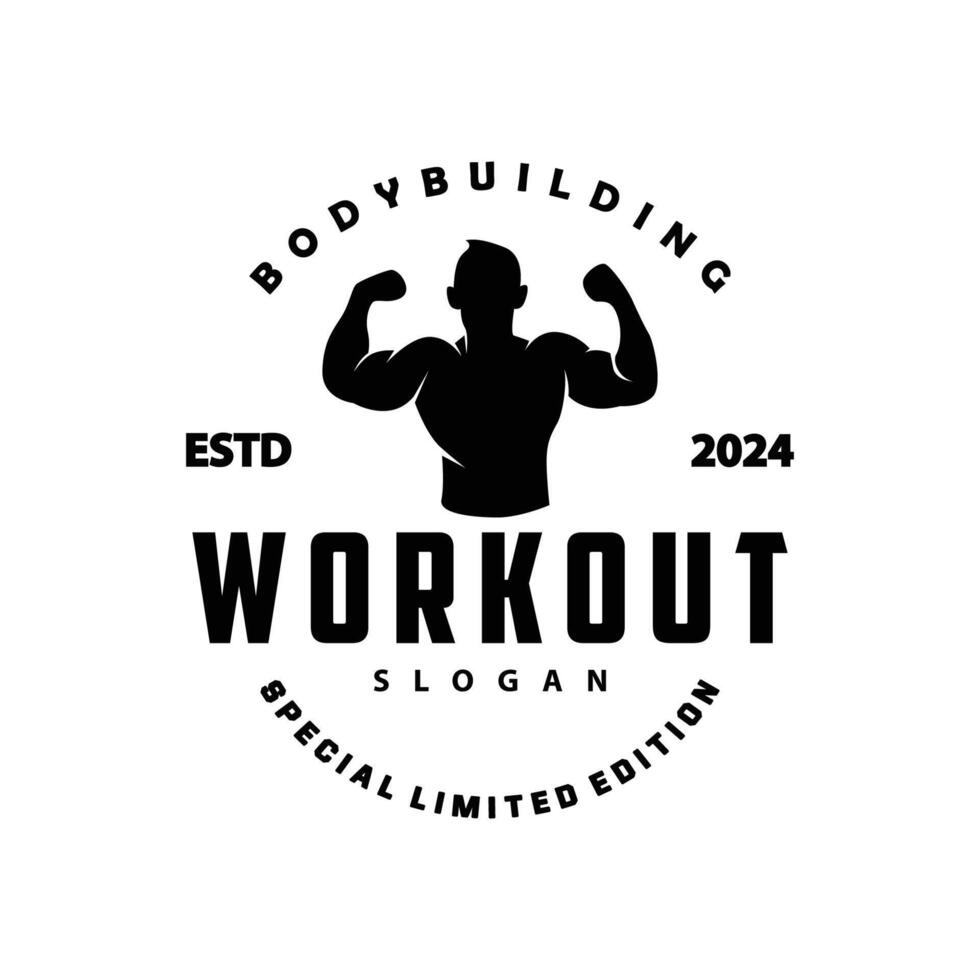 Gym logo design vintage retro human silhouette sport fitness bodybuilder simple elegant vector