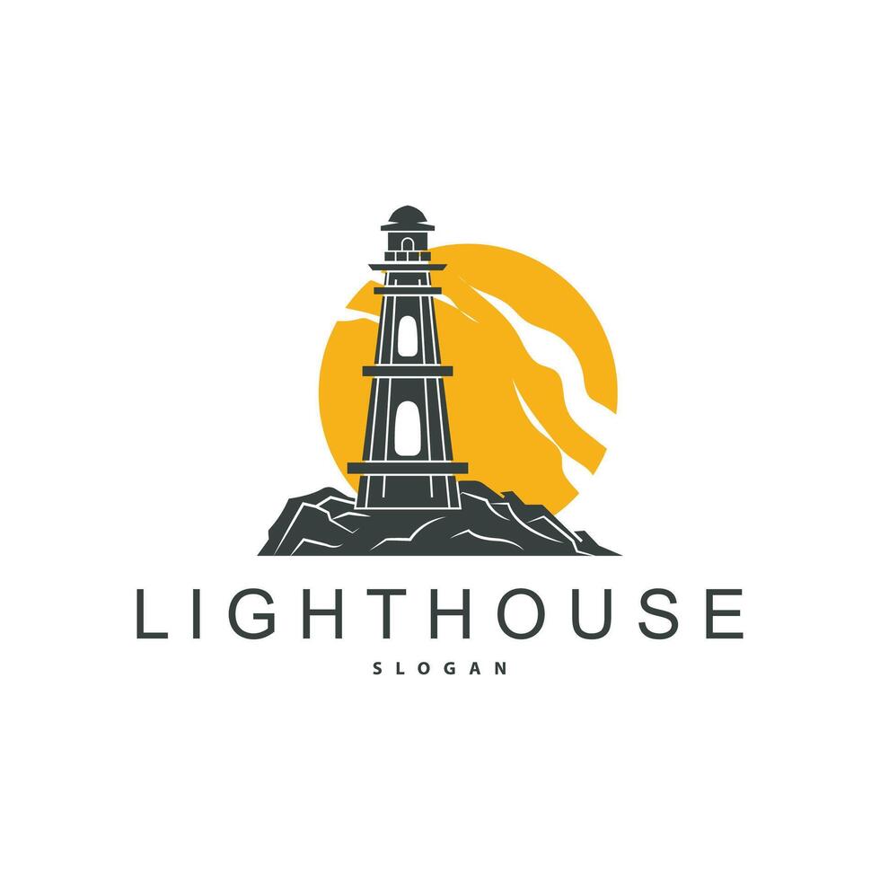 Lighthouse Logo, Beacon Vector Modern Simple Beach Searchlight Tower, Symbol Illustration Template