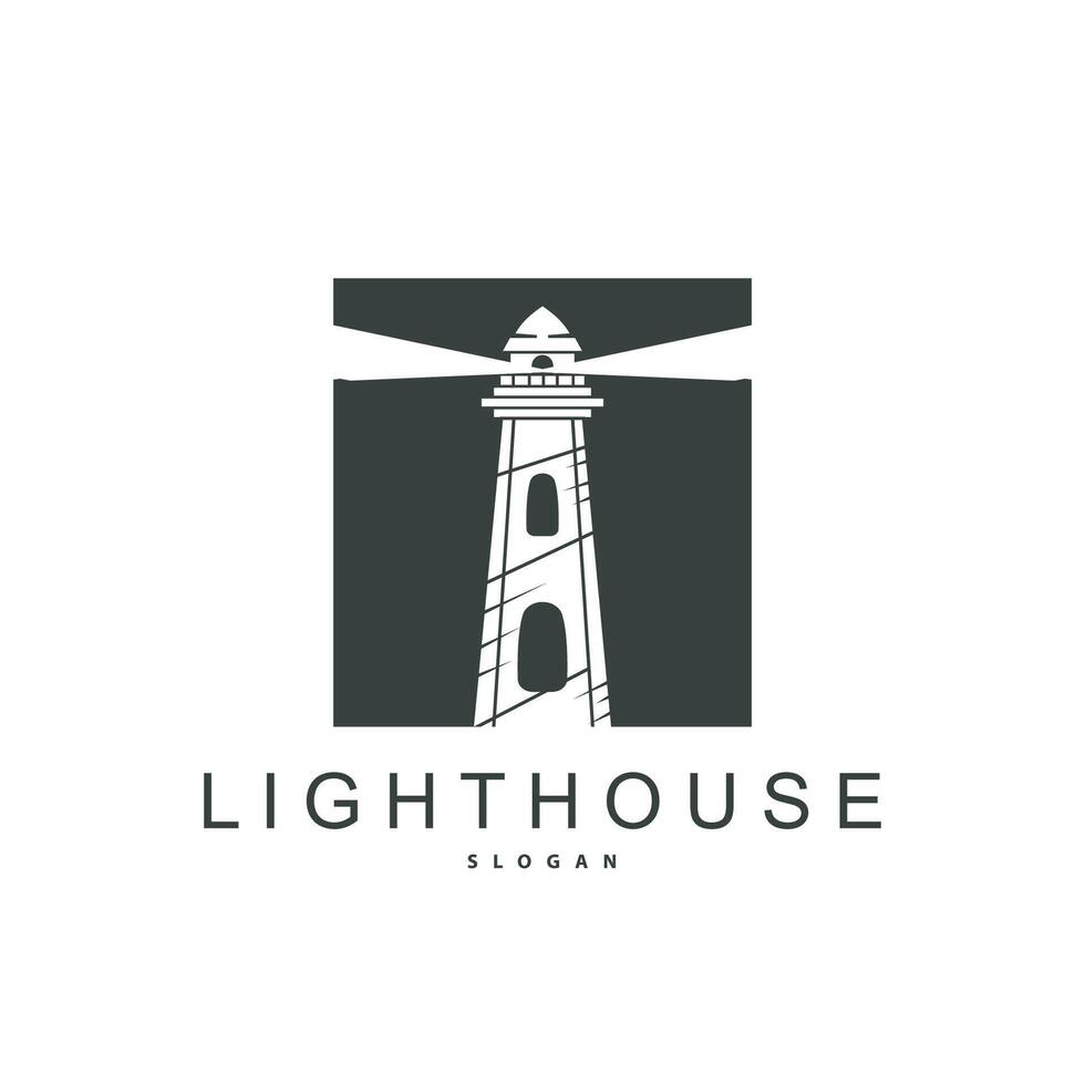 Lighthouse Logo, Beacon Vector Modern Simple Beach Searchlight Tower, Symbol Illustration Template