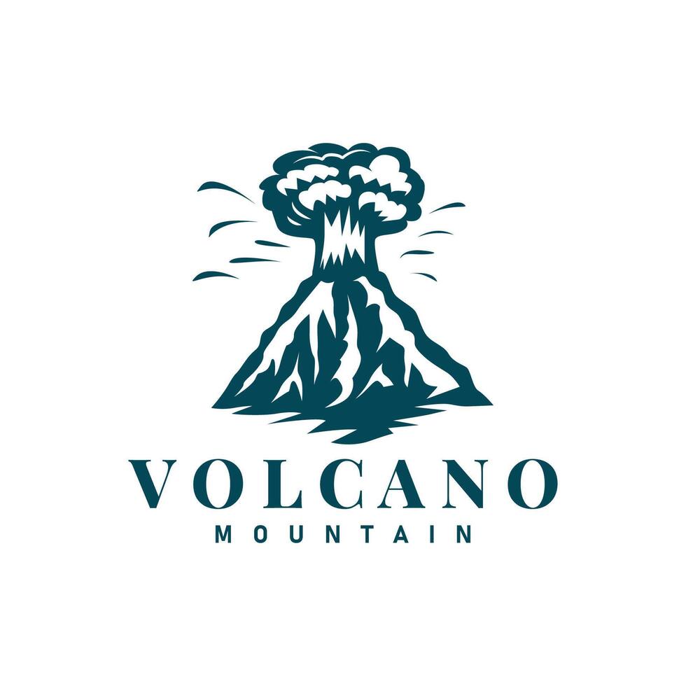 volcán logo ilustración silueta diseño volcán montaña en erupción con sencillo rocas y lava vector