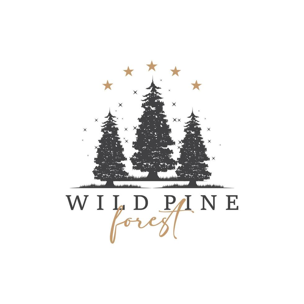 Forest Logo, Vector Forest Wood With Pine Trees, Design Inspirational Badge Label Illustration