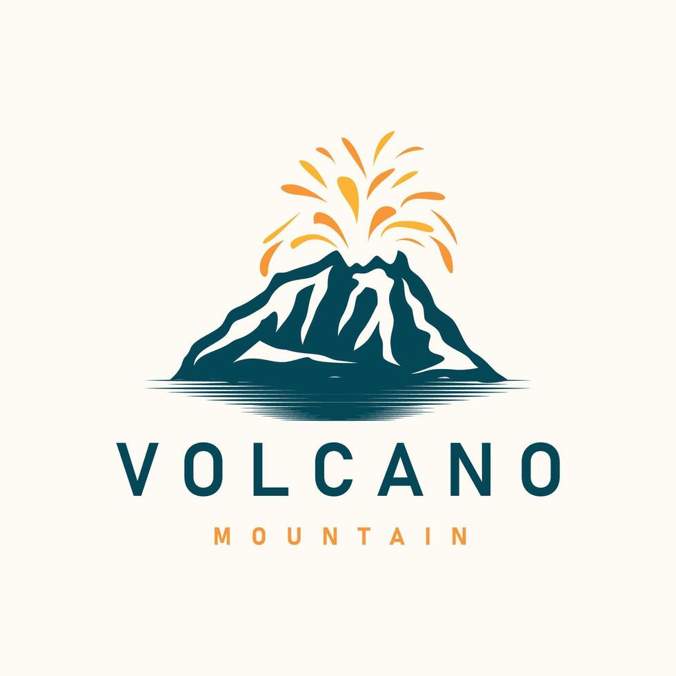 volcán logo ilustración silueta diseño volcán montaña en erupción con sencillo rocas y lava vector