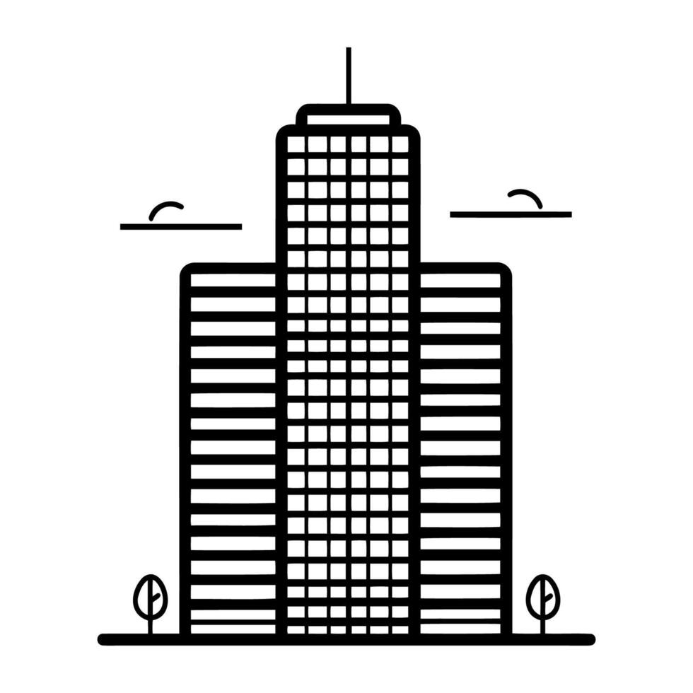 Modern building simple thin line vector web icon