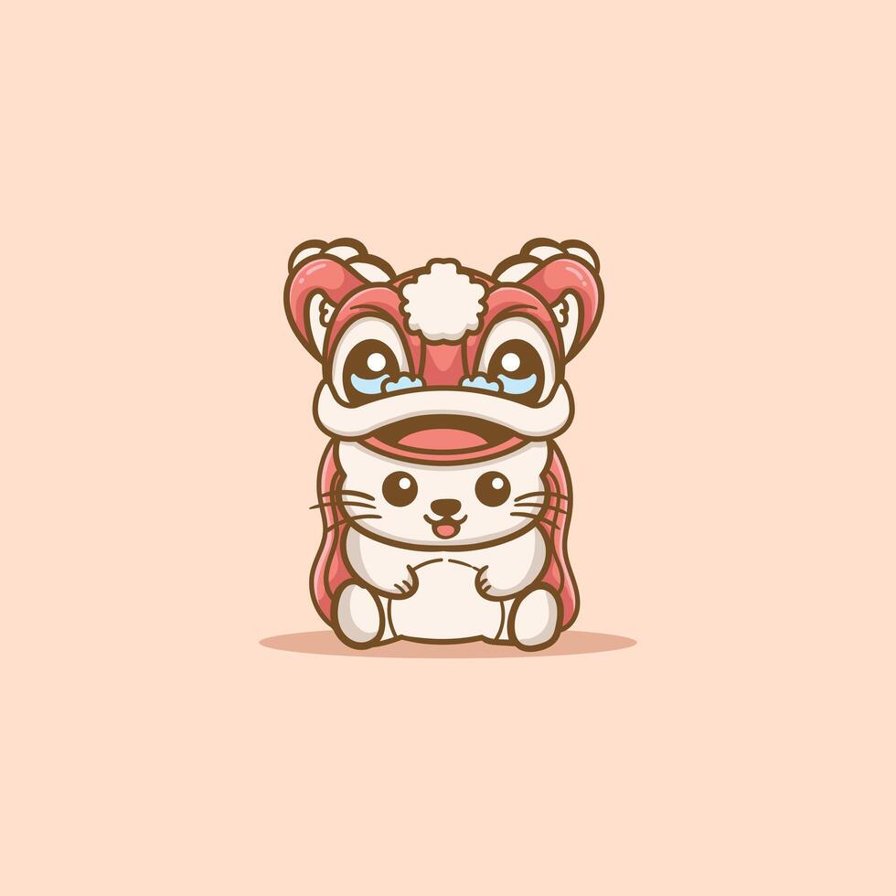 cute kawaii cat wearing lion dance costume vector