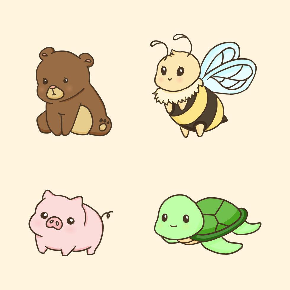 cute animals kawaii illustration collection vector