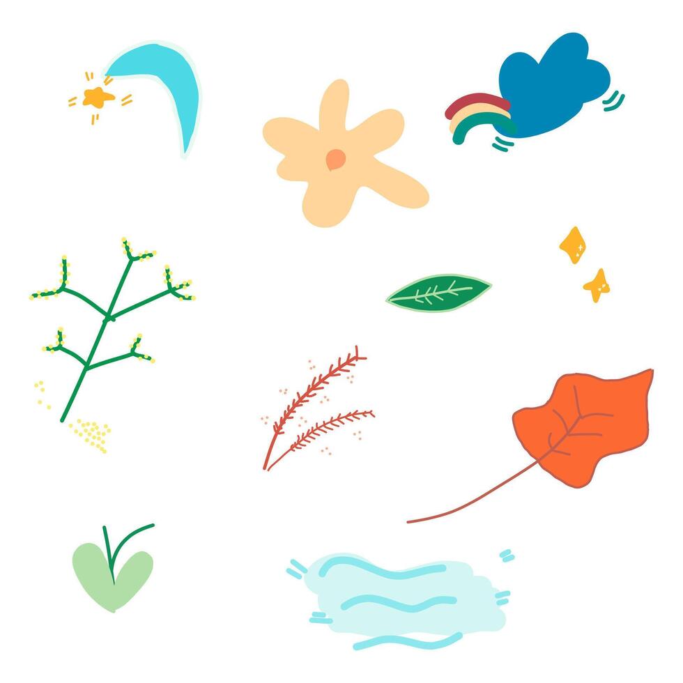 Abstract hand drawn flowers and leaves illustration vector