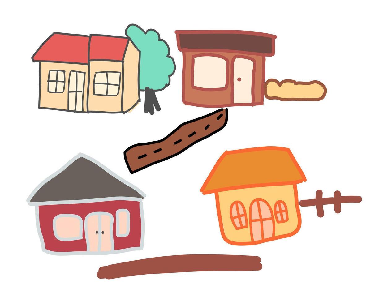 children drawing houses in the countryside vector