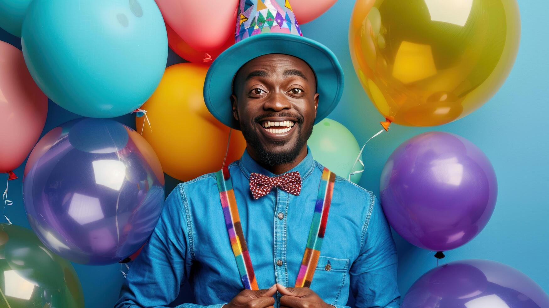 AI generated Man with Balloons Celebrating Joyfully photo