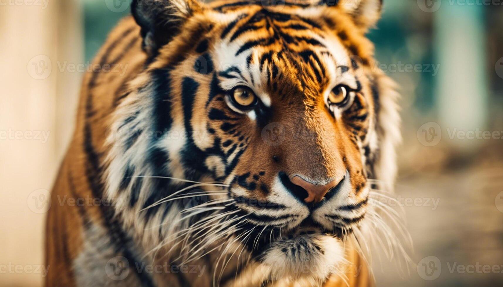 AI generated Close-up of a tiger in a jungle, wild dangerous animal. photo