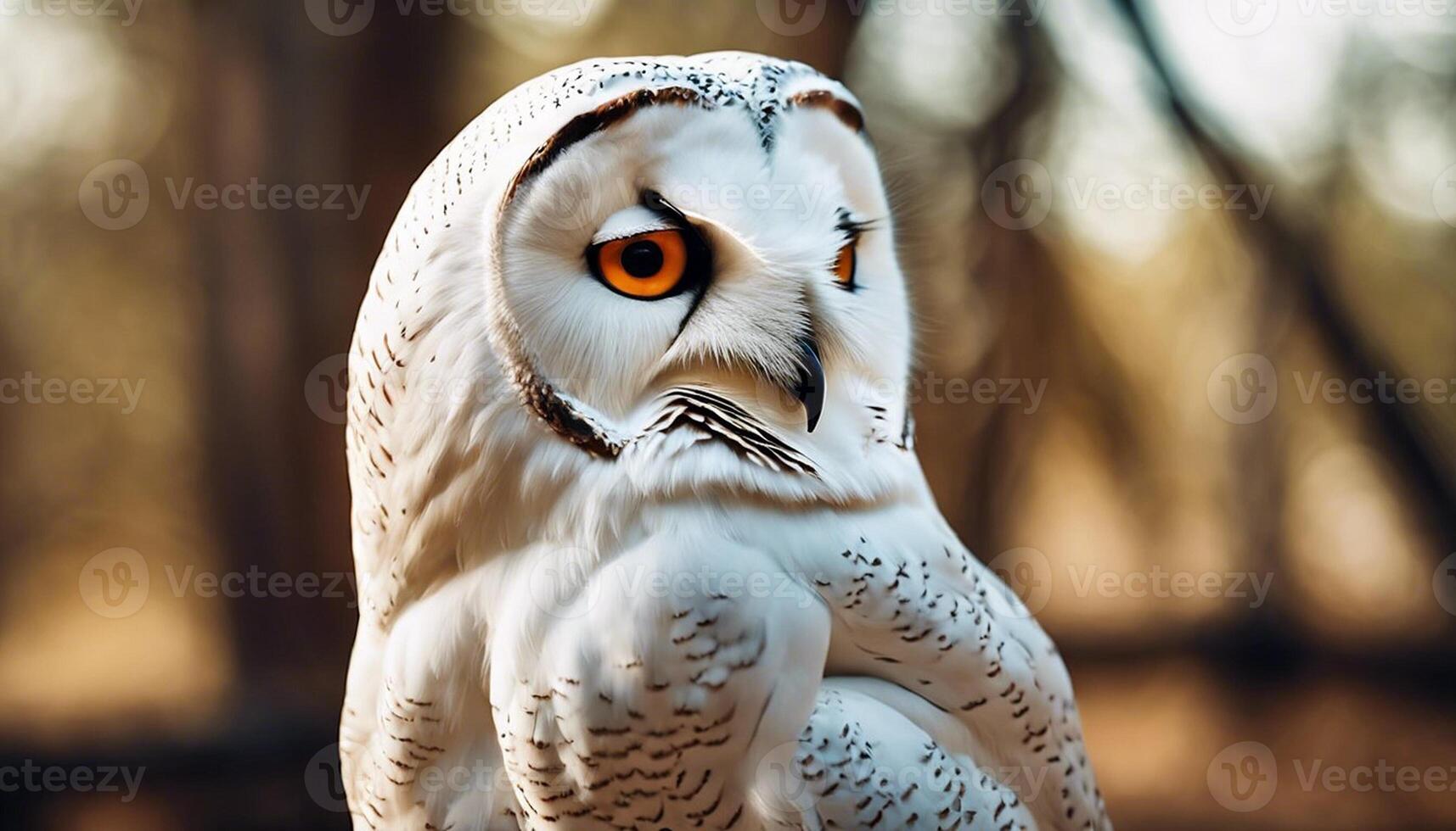 AI generated Magnificent Barn Owl perched on a stump in the forest photo