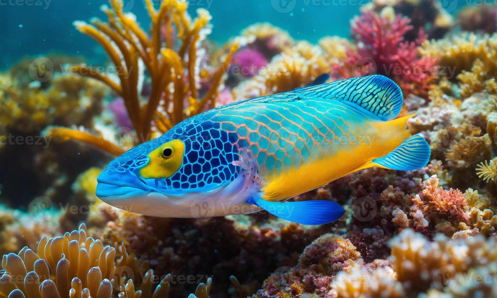 AI generated Tropical sea underwater fishes on coral reef photo