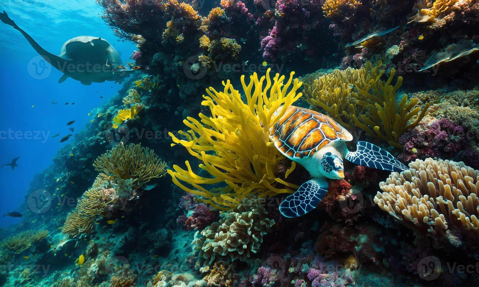 ai generado tropical mar submarino peces en coral arrecife foto