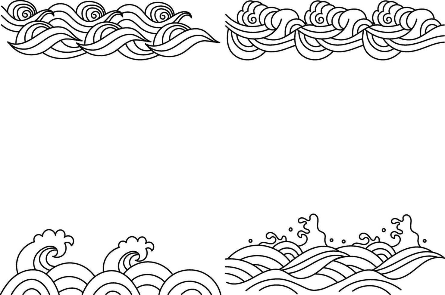 Set of Chinese Traditional Wave. Ornament Sea. Vector Icon