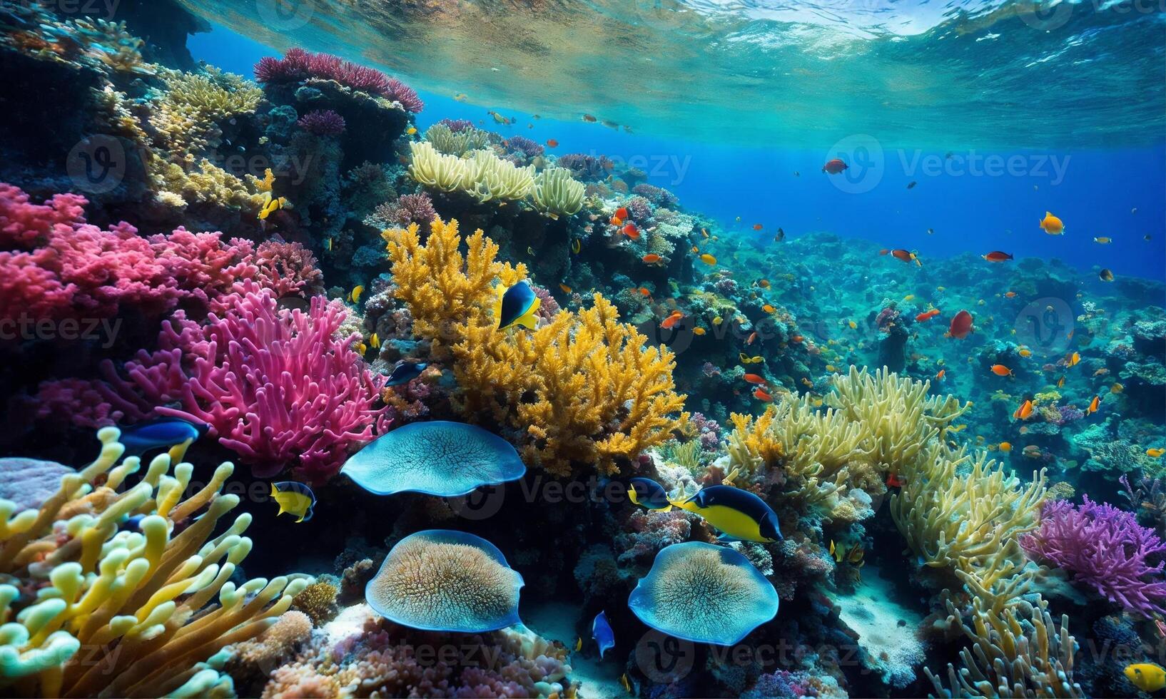 ai generado submarino ver de el coral arrecife. ecosistema. vida en tropical aguas foto