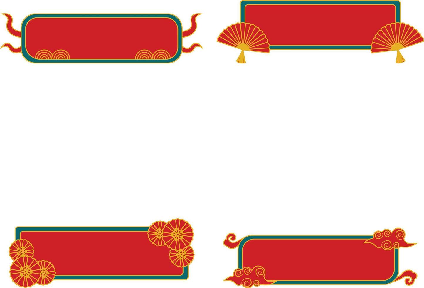 Set of Red Chinese Title Frame. Isolated On White Background vector