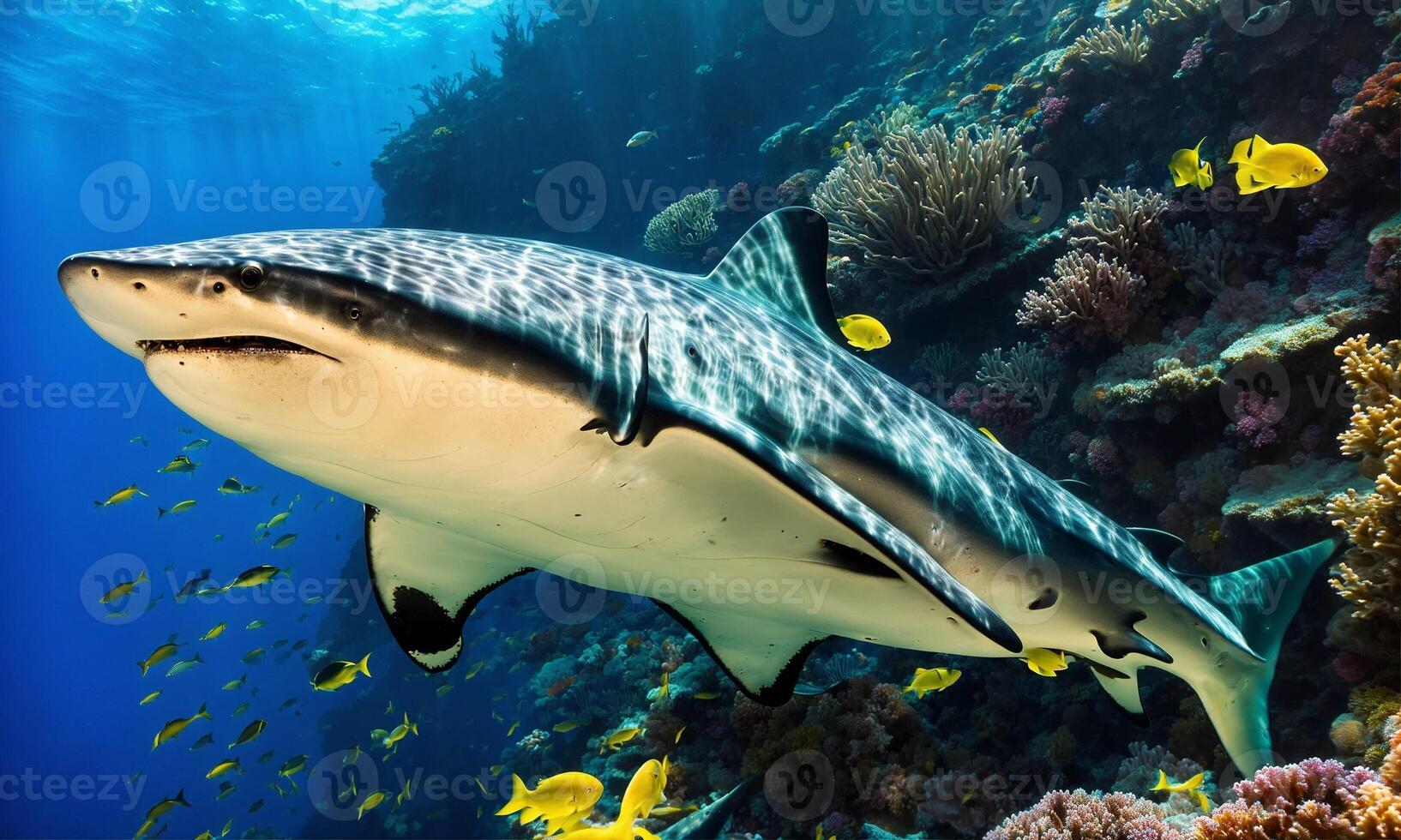 ai generado vida en un coral arrecife. Rico colores de tropical pez. animales de el submarino mar mundo. ecosistema. foto