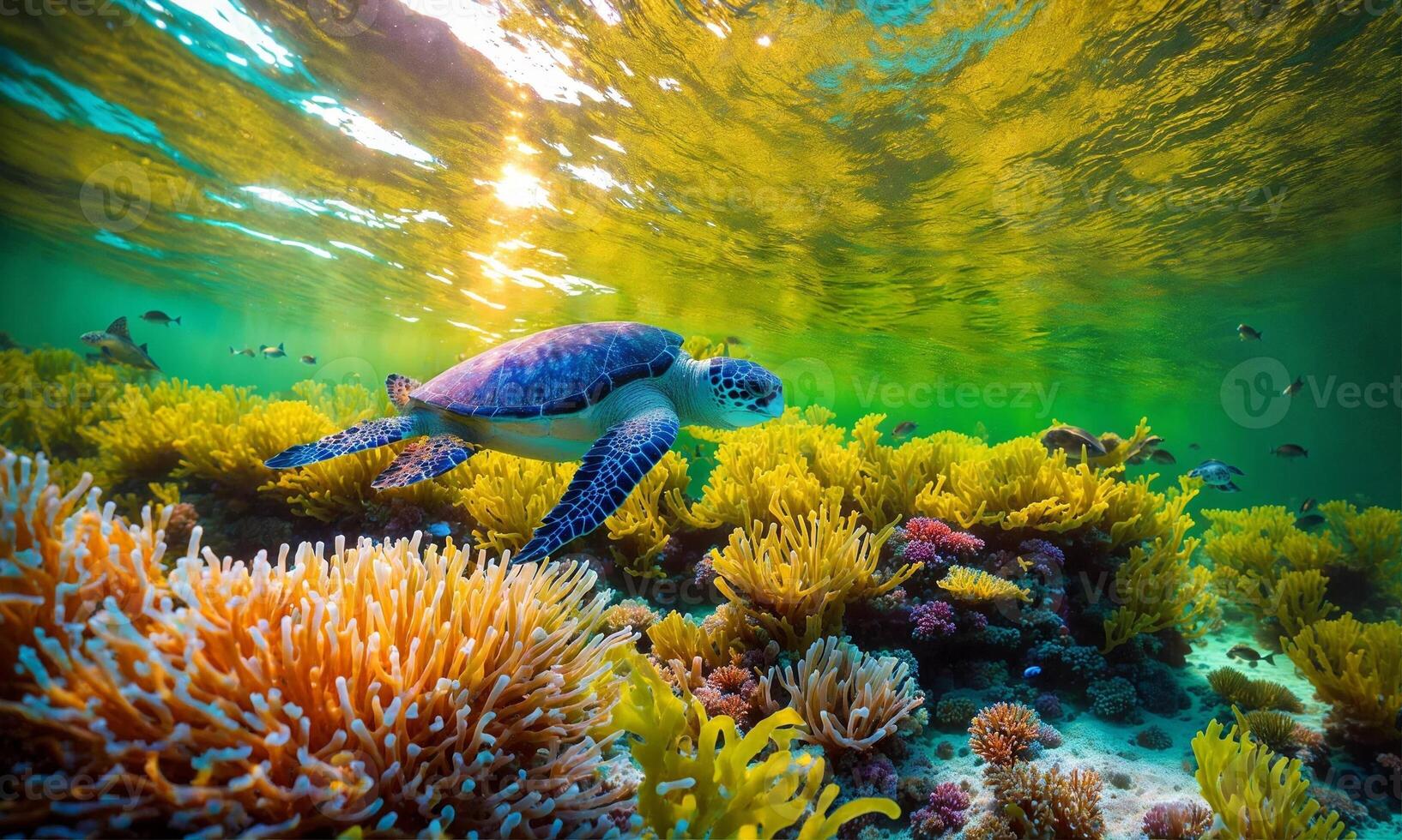 ai generado vida en un coral arrecife. Rico colores de tropical pez. animales de el submarino mar mundo. ecosistema. foto