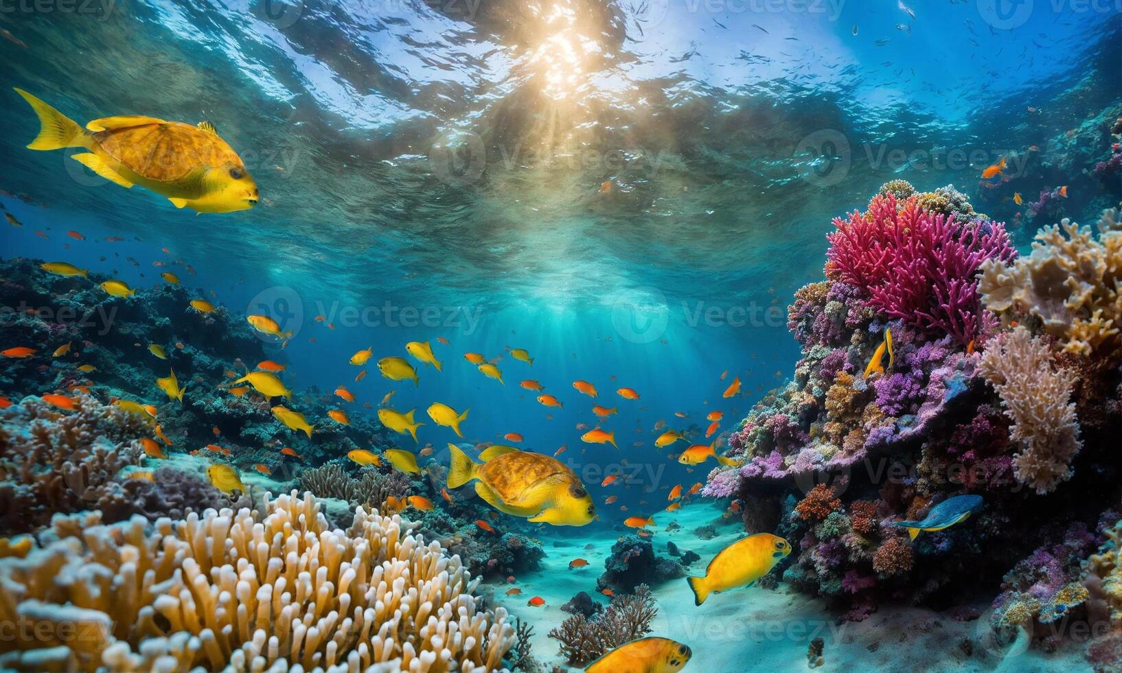 ai generado submarino ver de el coral arrecife. ecosistema. vida en tropical aguas foto