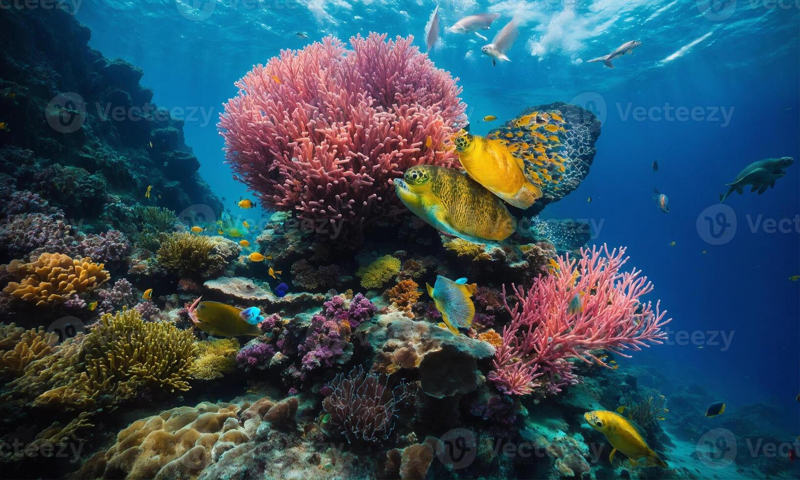 ai generado submarino ver de el coral arrecife. ecosistema. vida en tropical aguas foto